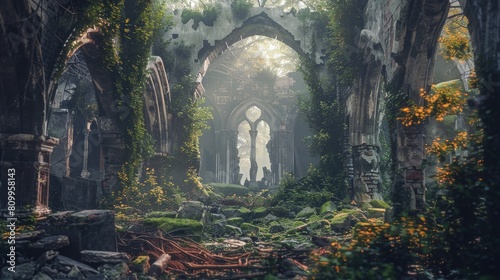 Ancient church remains hidden in the forest  perfect for historical or mysterious themes