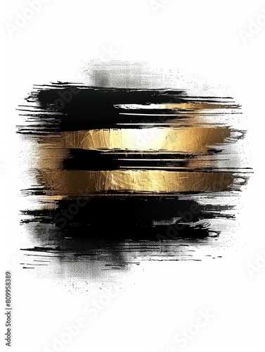 A stylish gold and black brush stroke stands out against a clean white background, creating a striking contrast