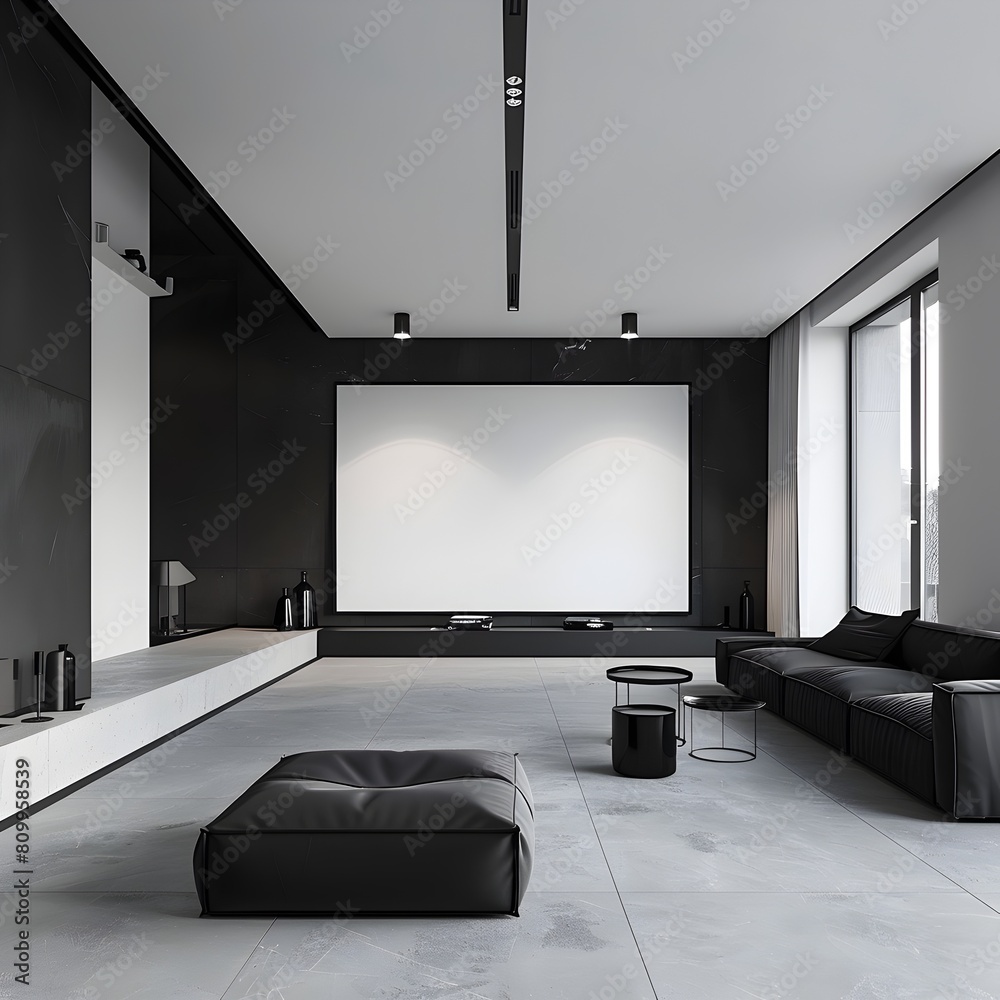 Sleek Modern Living Space Showcasing a Cinematic Experience with Minimalist Design