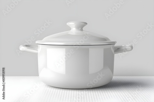 White ceramic cooking pot or saucepan isolated on white background