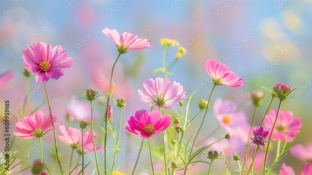 Close-up image of wildflowers in a spring meadow