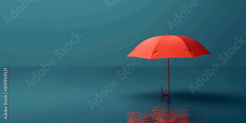 An umbrella with a rainbow colored top is hanging over the water droplets