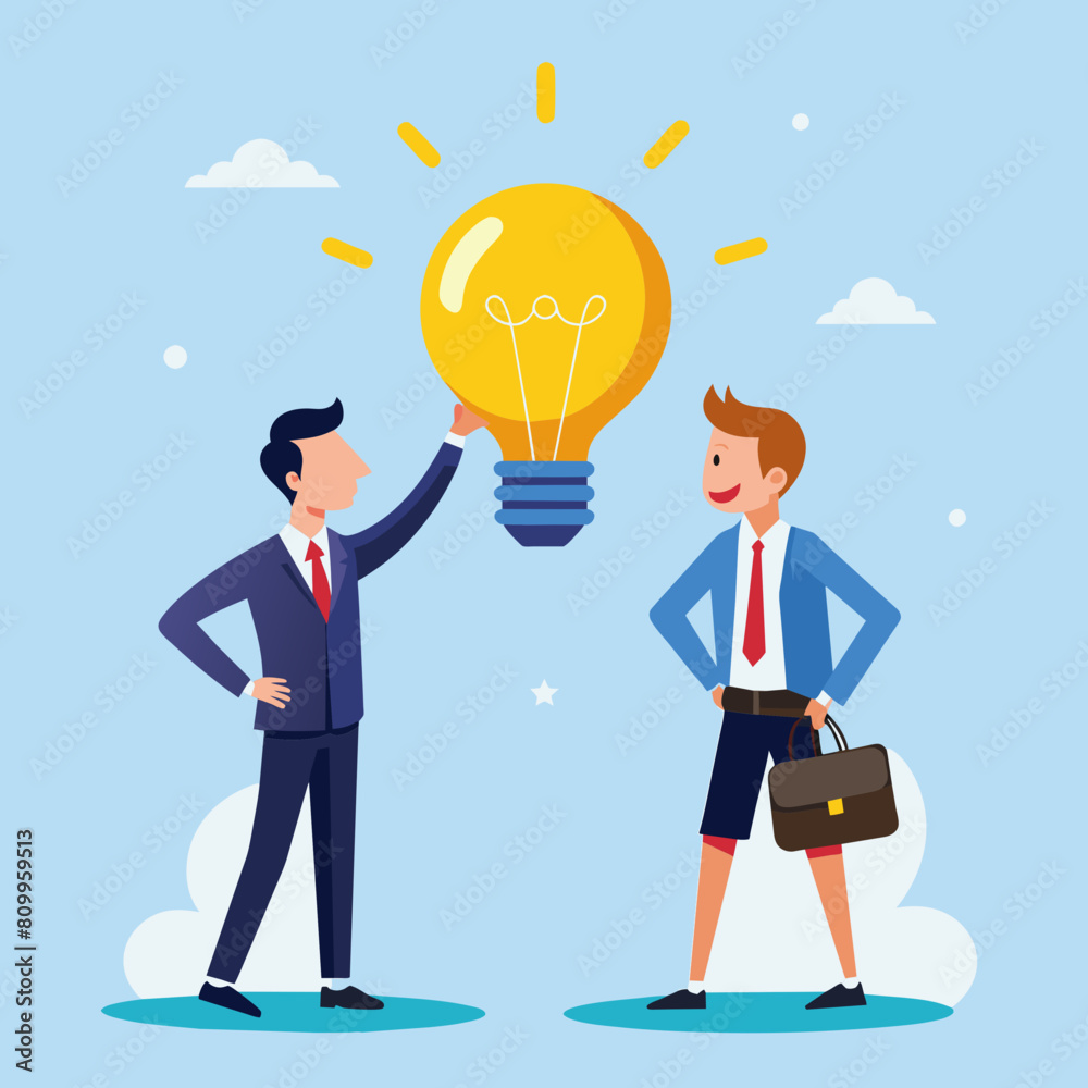 Vector illustration of Businessman thinking and coming up with a brilliant idea with a light bulb shining brightly Vector illustration of Businessman thinking and coming up with a brilliant idea with a light bulb shining brightly