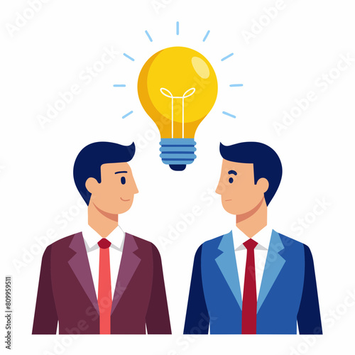 Vector illustration of Businessman  thinking and coming up with a brilliant idea with a light bulb shining brightly 