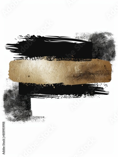 A black and white painting featuring a prominent gold stripe running vertically through the center