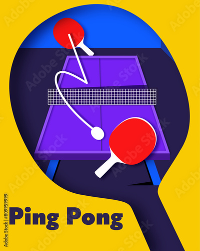  Illustration of the game ping pong. Poster template for sporting event.
