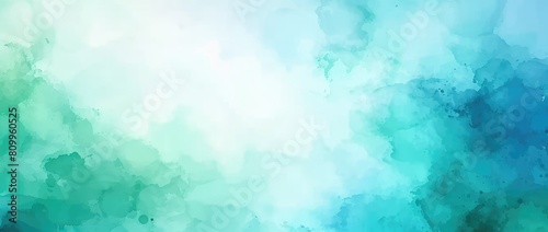 Sky's Canvas: Abstract Watercolor Background in Blue, Green, and White with Cloudy Sky Concept