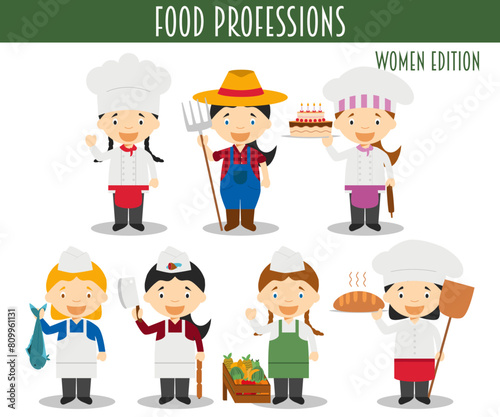 Vector Set of Food Industry Professions in cartoon style. Women Edition.