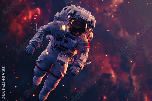 Astronaut floating in space in zero g. © Ekaterina Pokrovsky