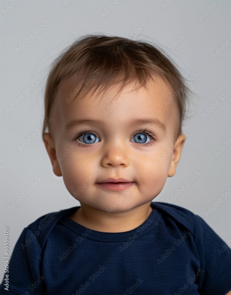 ID Photo for Passport : European baby boy with straight short black hair and blue eyes, without glasses and wearing a navy t-shirt ID Photo for Passport : European baby boy with straight short black hair and blue eyes, without glasses and wearing a navy t-shirt