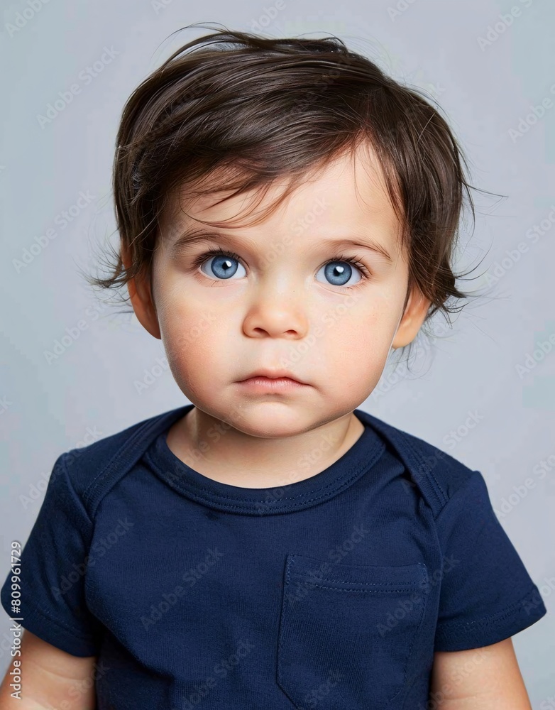 ID Photo for Passport : European baby boy with straight short black hair and blue eyes, without glasses and wearing a navy t-shirt ID Photo for Passport : European baby boy with straight short black hair and blue eyes, without glasses and wearing a navy t-shirt