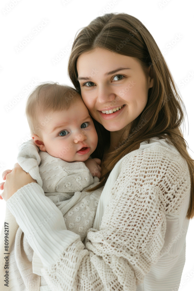 Mother and her newborn baby white background Mother and her newborn baby white background