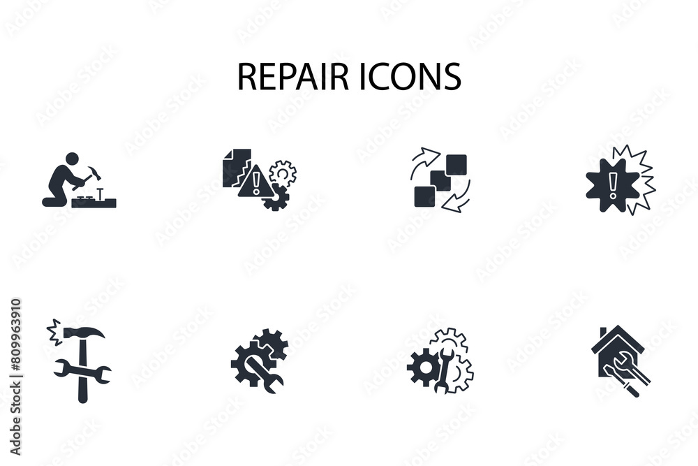 Repair icon set.vector.Editable stroke.linear style sign for use web design,logo.Symbol illustration.