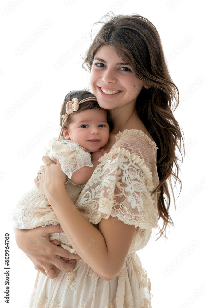 Mother and her newborn baby white background Mother and her newborn baby white background