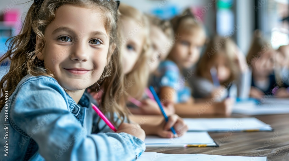 primary elementary school group of children studying in the classroom. learning and sitting at the desk. young cute kids smiling, high quality photo primary elementary school group of children studying in the classroom. learning and sitting at the desk. young cute kids smiling, high quality photo