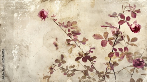 Pressed flower texture, delicate botanical details, faded vintage feel