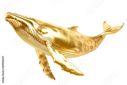 Golden Whale Sculpture Isolated on White Background photo