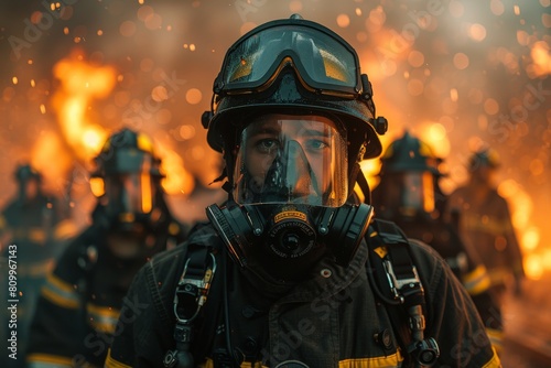 Surrounded by a dramatic blaze, a firefighter charges forward, geared up to combat the aggressive fire