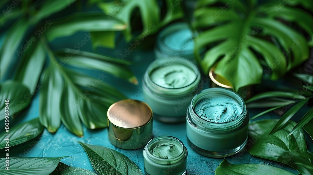 cosmetic products, the scene with green leaves skin beauty natural spa cream cosmetic moisturizer care health