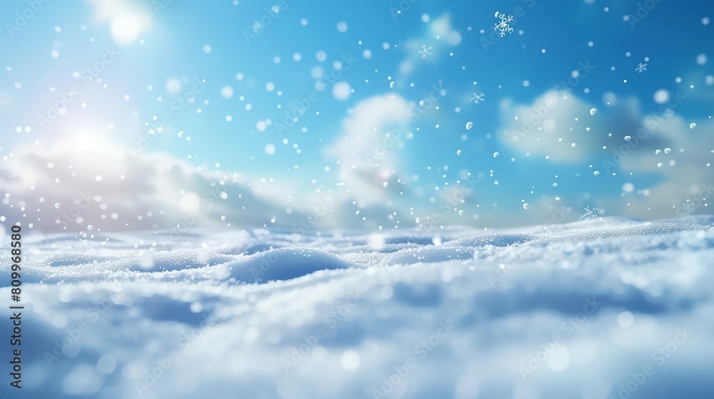 Rich snowfall, sky blue background, 4K, hyperrealistic, open view Rich snowfall, sky blue background, 4K, hyperrealistic, open view