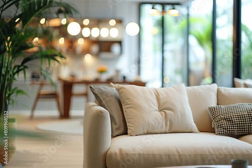 Out of focus image of a blurred bright living room for your text or advertising	
