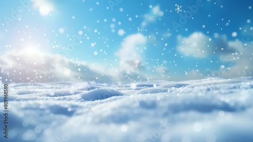 Rich snowfall, sky blue background, 4K, hyperrealistic, open view © Pniuntg