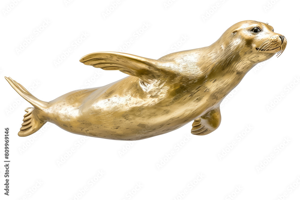 Golden Seal Sculpture Isolated on White Background Marine Art Decor Figurine Golden Seal Sculpture Isolated on White Background Marine Art Decor Figurine