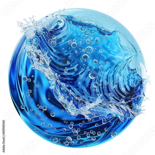 A water themed illustration with blue waves, a faucet and drops of water