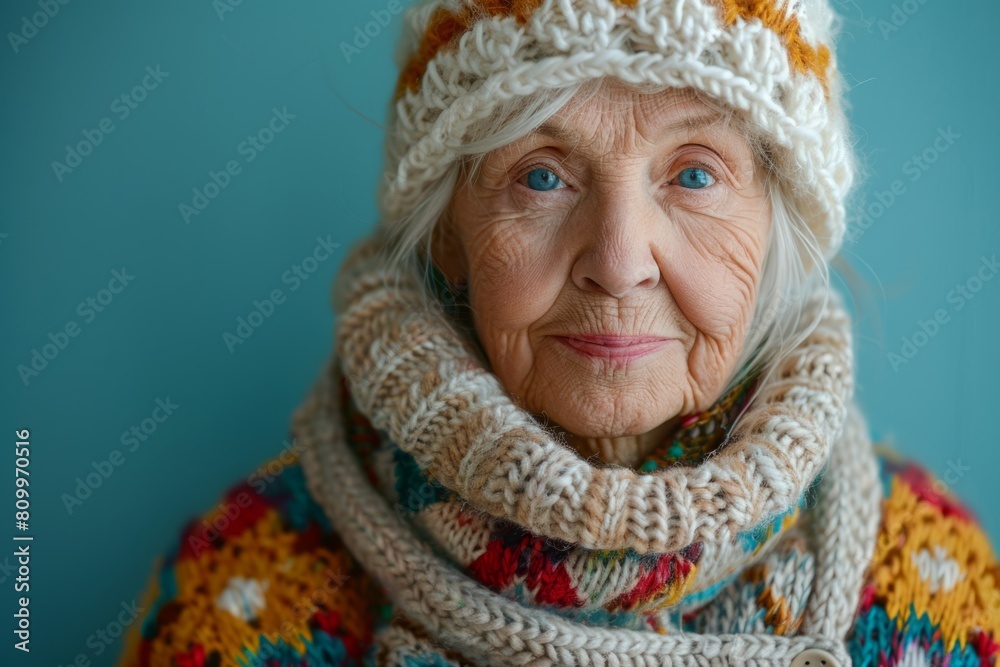 senior woman grandmother in knitted clothes with Irish lace