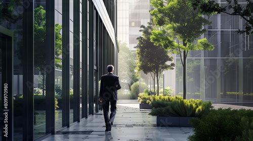 Businessman Walking Down Sidewalk