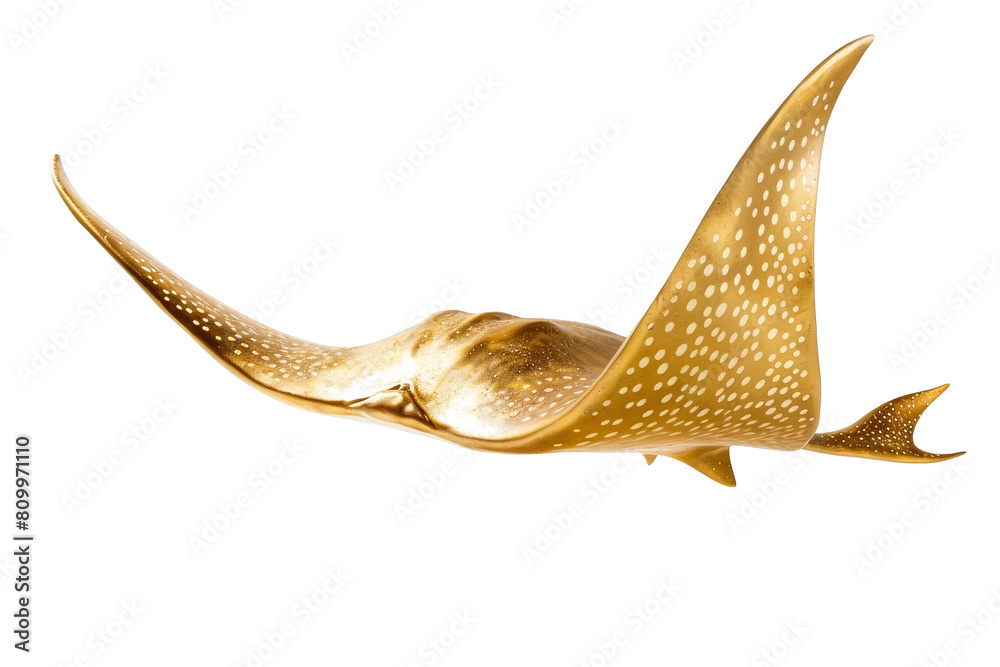 Golden Manta Ray Sculpture Isolated on White Background for Decorative ...