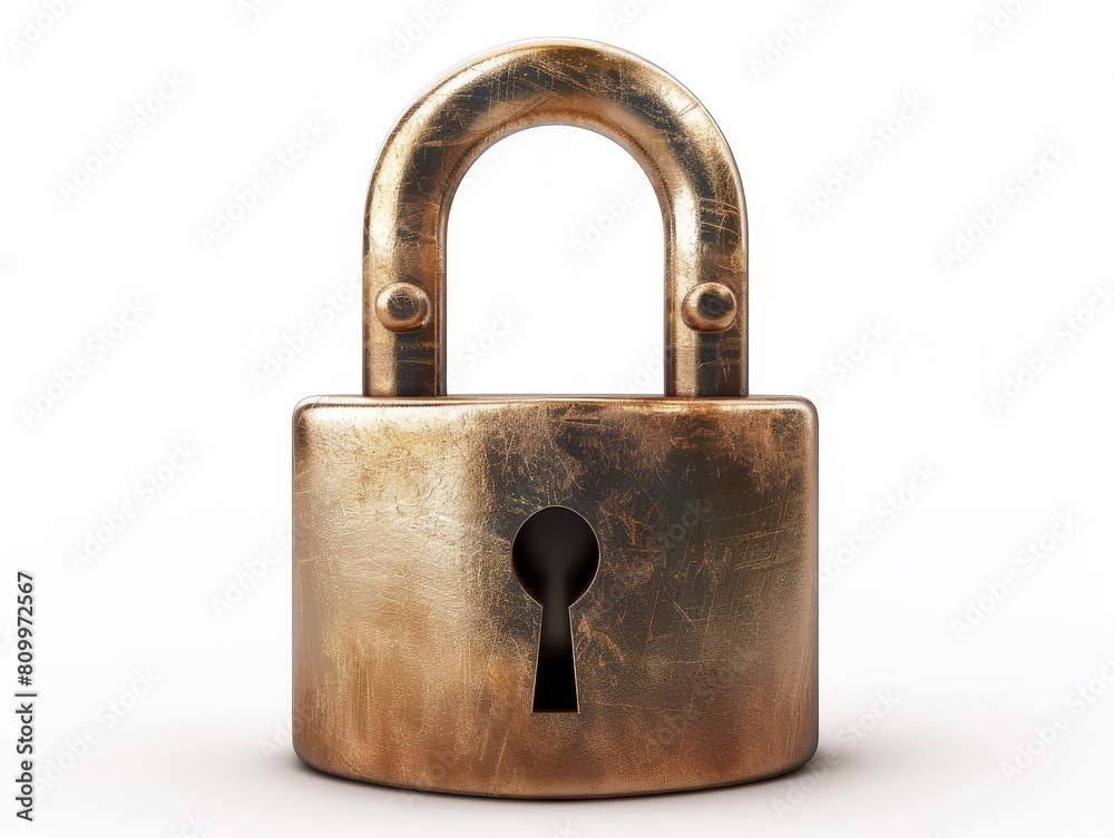 Photo of a 3D rendered padlock icon, secure and robust, isolated on white background Photo of a 3D rendered padlock icon, secure and robust, isolated on white background