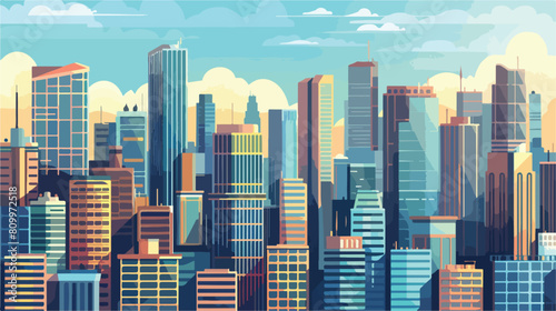 Urban landscape with high skyscrapers. Illustration 