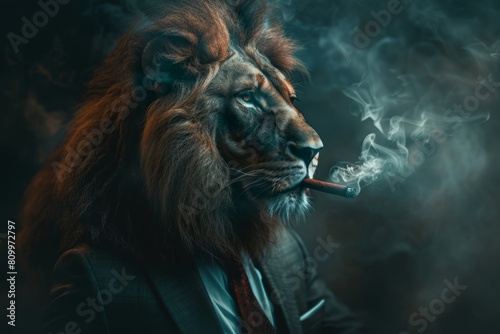 Leo boss  business leader in a suit smoking a cigar