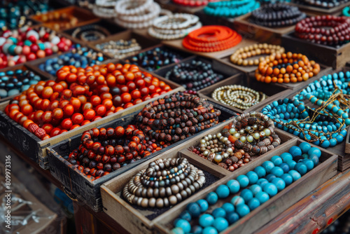 Earrings, bracelets and earrings in the jewelry store photo
