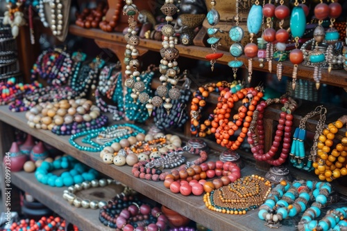 Earrings, bracelets and earrings in the jewelry store