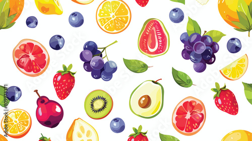 Vector colorful summer fruits and berries seamless pa