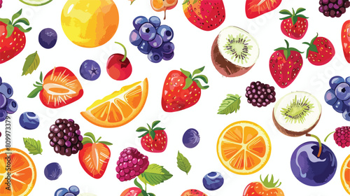 Vector colorful summer fruits and berries seamless pa