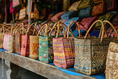 Woven straw bags on sale in the market
