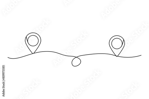 Continuous line location pins. Simplified map vector illustration. Black on white minimal design. GPS concept artwork.