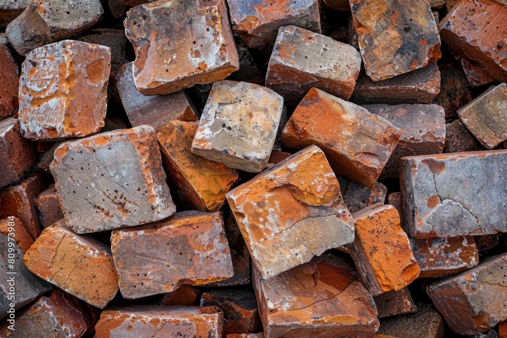 pile of red bricks on construction site pile of red bricks on construction site