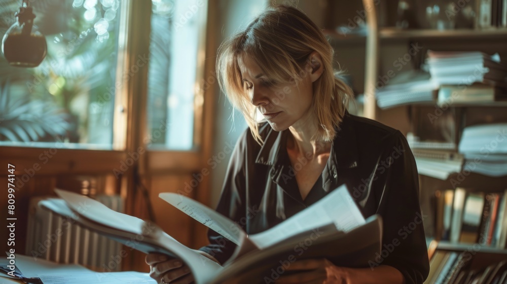 A woman sitting and reading a book in a library. Suitable for educational and reading-related projects A woman sitting and reading a book in a library. Suitable for educational and reading-related projects
