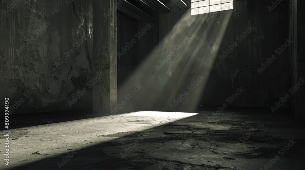 Sunlight Rays Casting Shadows in Empty Warehouse Sunlight Rays Casting Shadows in Empty Warehouse