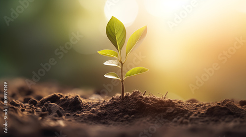 Young Plant with Sunlight  Planting a Tree.