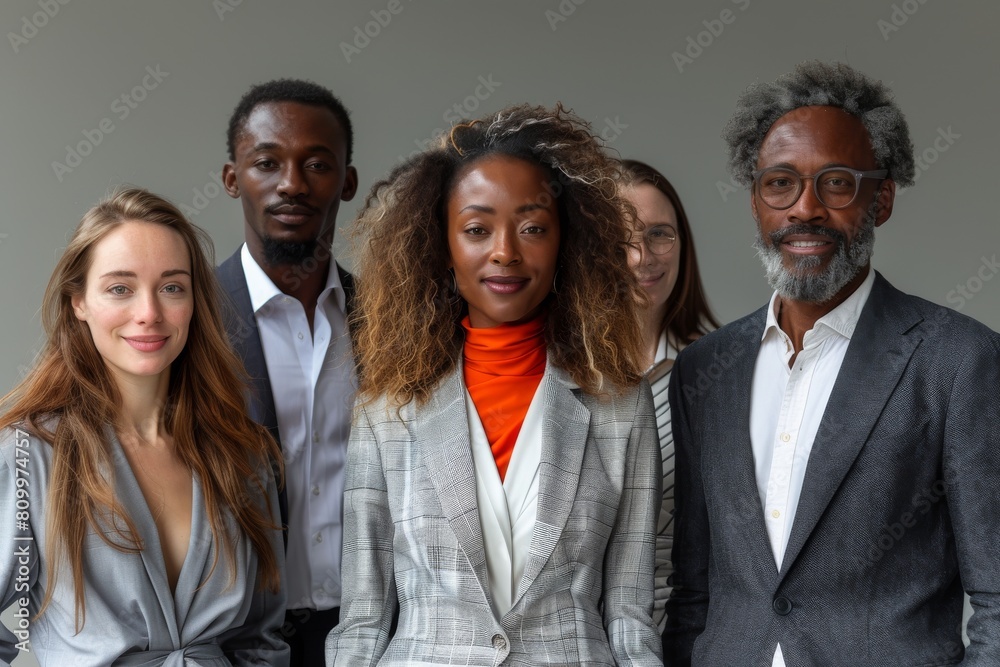 Confident woman leads diverse business group in an office setting Confident woman leads diverse business group in an office setting