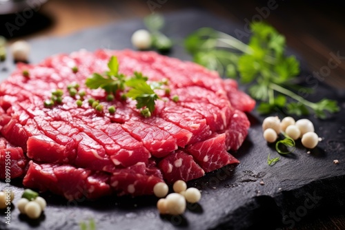 Tartar raw beef. Cuisine meal food. Generate AI