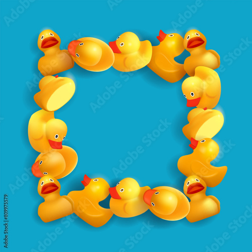 Frame of yellow rubber ducks. Vector object