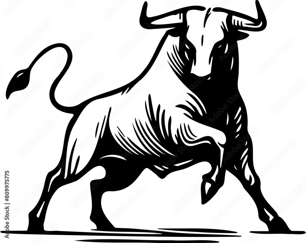 Classic vector portrayal of a bull in simple black and white