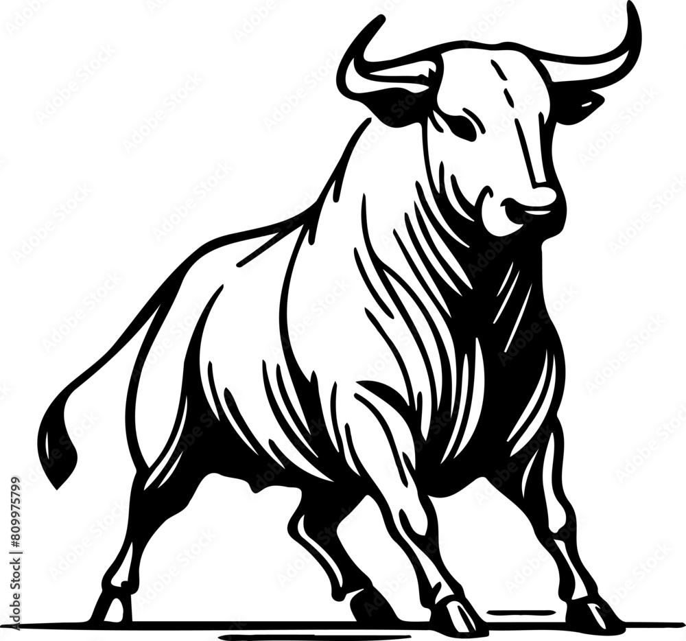 Contemporary vector illustration of a monochrome bull