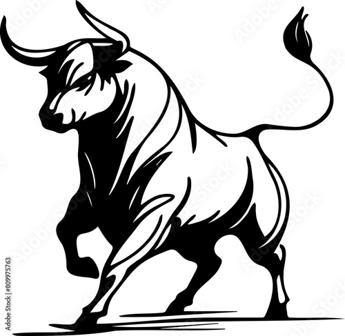Bold vector depiction of a black bull on a white surface